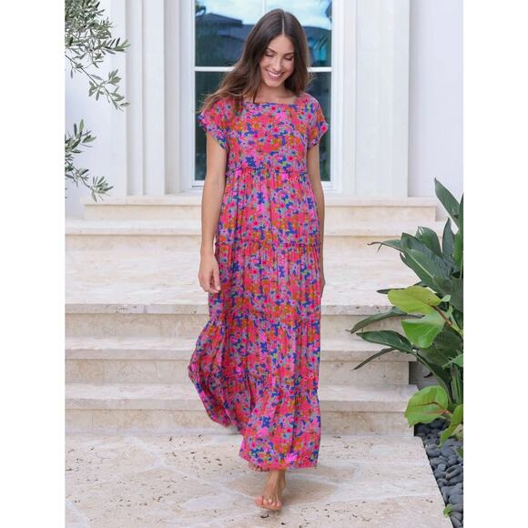 NATURAL LIFE Berkley Maxi Dress Floral Boho Cottagecore Pink Blue Green | MEDIUM - Picture 1 of 10